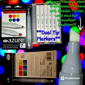 Azure, 6 Dual Tip Professional Markers in Primary Colors with Blender Marker